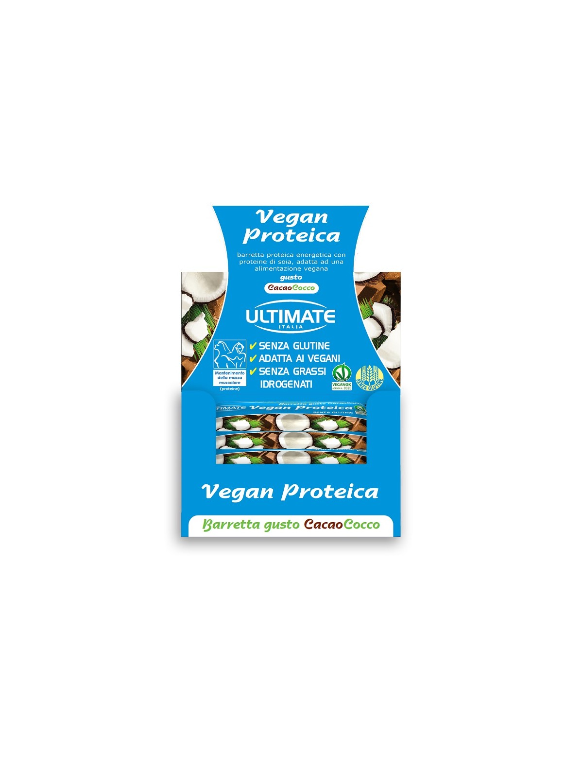 Ultimate Barrette Proteiche Vegan Cacao-Cocco 24 pezzi Senza lattosio