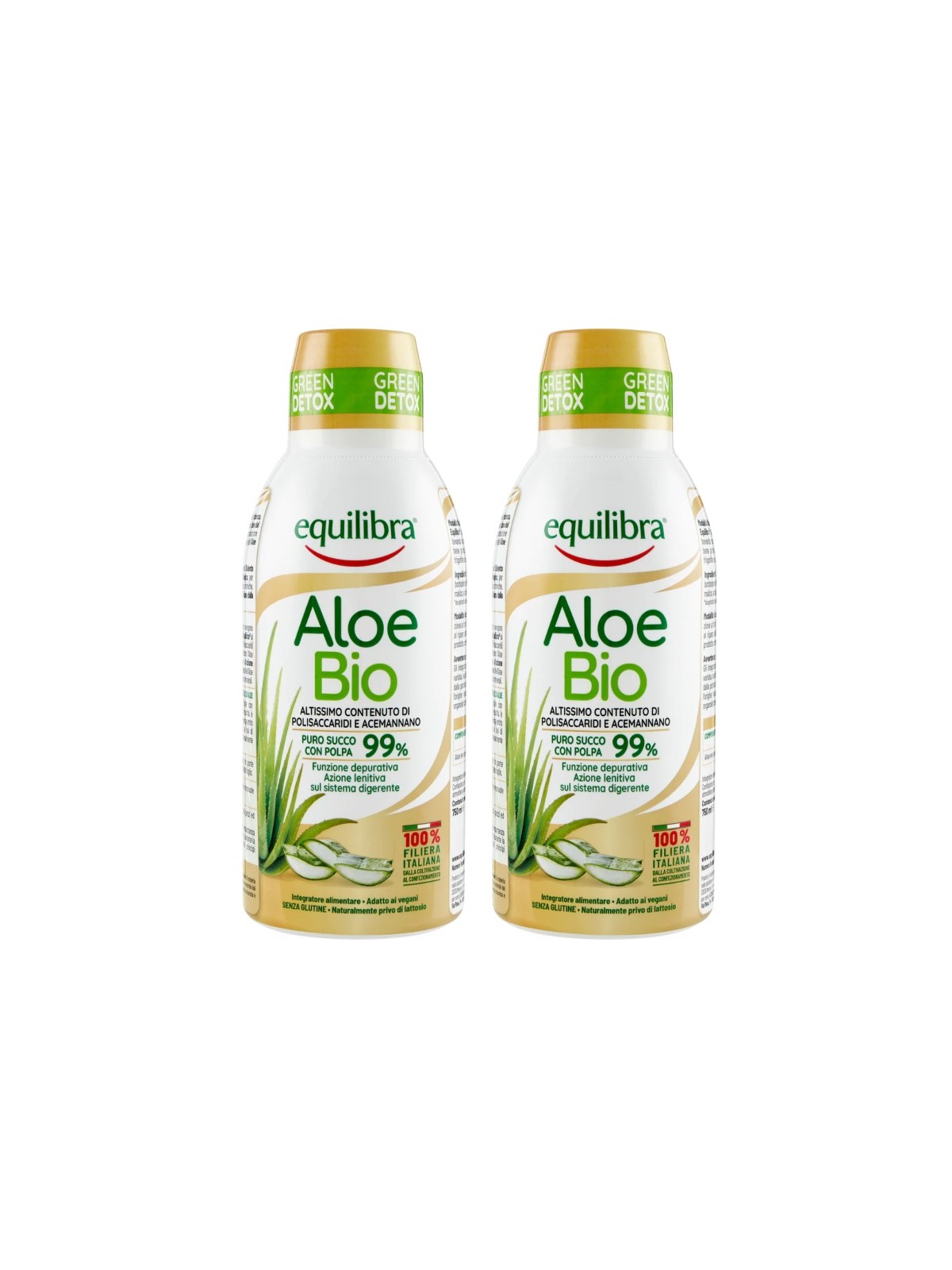 Equilibra Aloe Bio 750ml 2 Confezioni: Aloe Vera 99% Puro Succo con Polpa