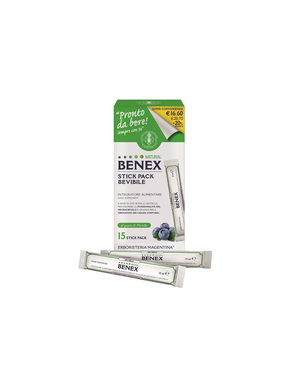 Benex Natural 15 Stick Pack Bevibile Integratore alimentare